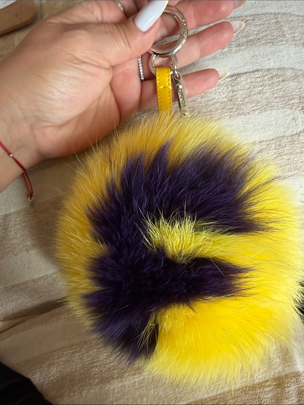 Fendi Yellow and Purple Pom Pom Key Charm